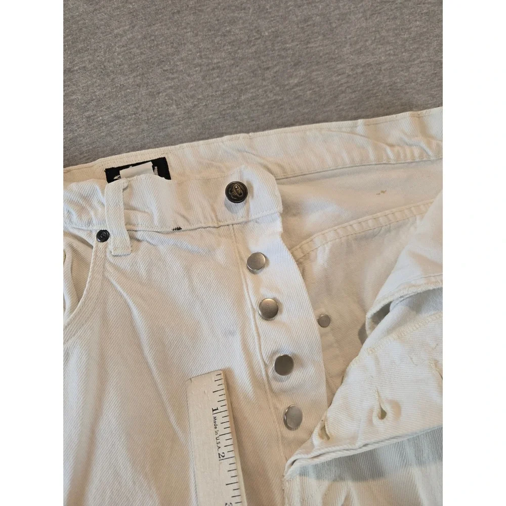 Vintage Stussy Jeans Mens 34 Cream Baggy Made USA Button Fly Denim 80's Skater